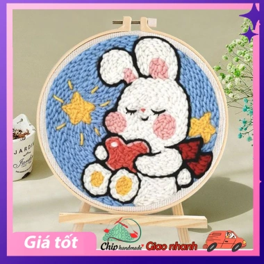 DIY Kit Thêu Len Nổi Khung Tròn Punch Needle - Video + Giấy Hướng Dẫn, Quà Tặng Handmade, 45.000đ