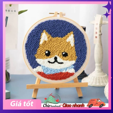 DIY Kit Thêu Len Nổi Khung Tròn Punch Needle - Video + Giấy Hướng Dẫn, Quà Tặng Handmade, 45.000đ