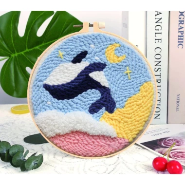 DIY Kit Thêu Len Nổi Khung Tròn Punch Needle - Video + Giấy Hướng Dẫn, Quà Tặng Handmade, 45.000đ