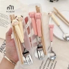 Đồ Ăn Hoạt Hình Chó Con Heo Thép Không Gỉ Muỗng Nĩa Dao Kéo Di Động Hộp Bảo Quản Trẻ Em