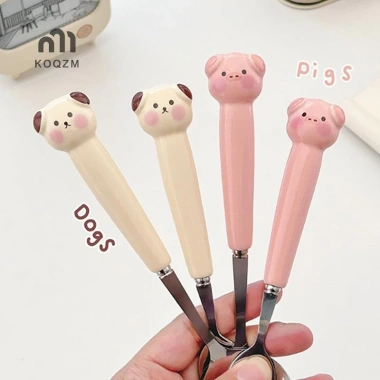 Đồ Ăn Hoạt Hình Chó Con Heo Thép Không Gỉ Muỗng Nĩa Dao Kéo Di Động Hộp Bảo Quản Trẻ Em