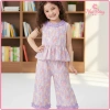 Đồ bé gái áo sát nách cổ tròn viền bèo + quần ống rộng họa tiết hoa dễ thương Kids 2