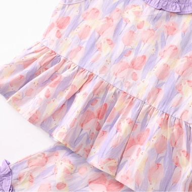 Đồ bé gái áo sát nách cổ tròn viền bèo + quần ống rộng họa tiết hoa dễ thương Kids