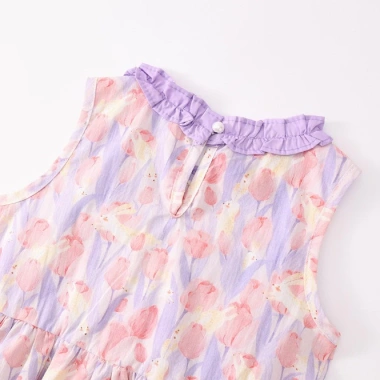 Đồ bé gái áo sát nách cổ tròn viền bèo + quần ống rộng họa tiết hoa dễ thương Kids