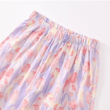 Đồ bé gái áo sát nách cổ tròn viền bèo + quần ống rộng họa tiết hoa dễ thương Kids