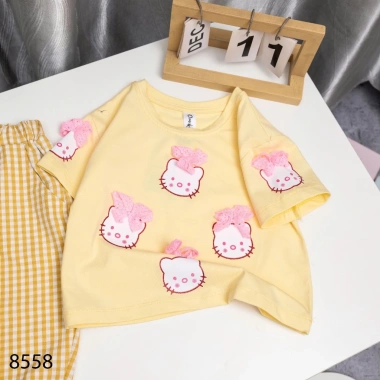 Đồ bé gái Hello Kitty đính nơ kèm jogger caro cotton mát mẻ - Siêu đáng yêu 10-40kg 3
