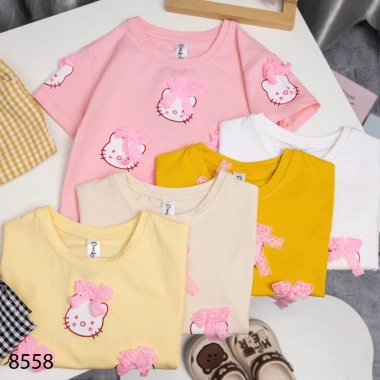 Đồ bé gái Hello Kitty đính nơ kèm jogger caro cotton mát mẻ - Siêu đáng yêu 10-40kg 4