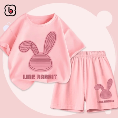 Đồ bộ bé gái BabyloveGO AQ-RB33 ngắn tay in hình thỏ Line Rabit - Giá 189.000₫