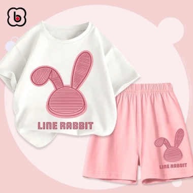 Đồ bộ bé gái BabyloveGO AQ-RB33 ngắn tay in hình thỏ Line Rabit - Giá 189.000₫