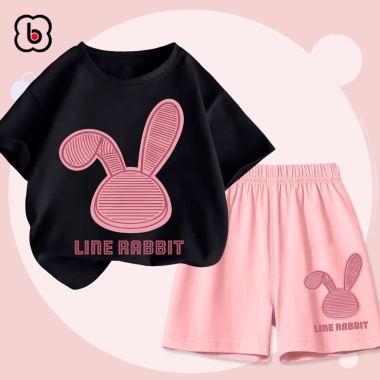 Đồ bộ bé gái BabyloveGO AQ-RB33 ngắn tay in hình thỏ Line Rabit - Giá 189.000₫