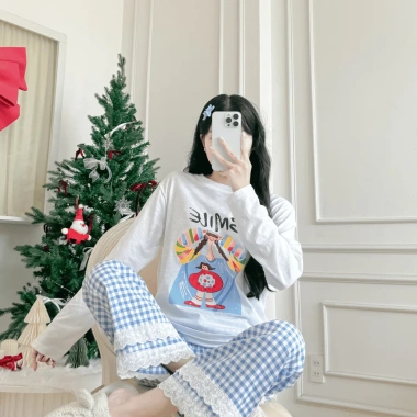 Đồ bộ dài quần dài ren xinh xắn NEONVN - Tay dài, dáng suông, ấm áp thu đông