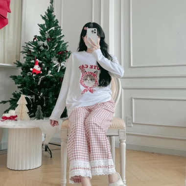 Đồ bộ dài quần dài ren xinh xắn NEONVN - Tay dài, dáng suông, ấm áp thu đông