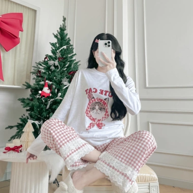 Đồ bộ dài quần dài ren xinh xắn NEONVN - Tay dài, dáng suông, ấm áp thu đông