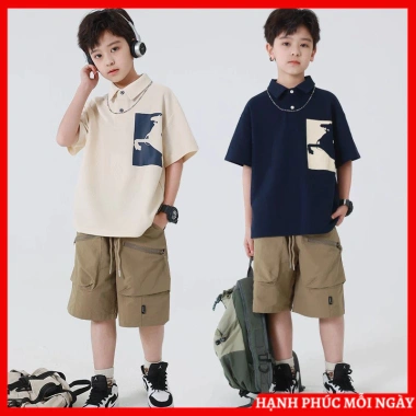 Đồ bộ hè trẻ em nam 6-14 tuổi, sét 18-50kg, polo ngựa - Giá chỉ 99.000đ