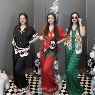 Đồ bộ lá bài lụa xước tay dài tay ngắn, dễ thương sang trọng, phù hợp tết nữ 48-80kg - Giá 275k