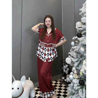 Đồ bộ lá bài lụa xước tay dài tay ngắn, dễ thương sang trọng, phù hợp tết nữ 48-80kg - Giá 275k