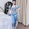 Đồ bộ lụa Latin mặc nhà cho nữ - Đồ ngủ ngắn tay tiểu thư mịn mát, họa tiết dễ thương, giá ưu đãi 179k 5