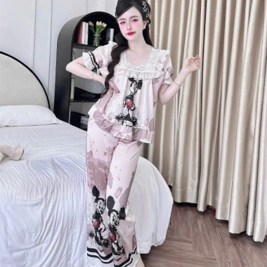 Đồ bộ lụa Latin mặc nhà cho nữ - Đồ ngủ ngắn tay tiểu thư mịn mát, họa tiết dễ thương, giá ưu đãi 179k