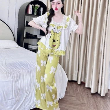 Đồ bộ lụa Latin mặc nhà cho nữ - Đồ ngủ ngắn tay tiểu thư mịn mát, họa tiết dễ thương, giá ưu đãi 179k