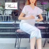 Đồ bộ lụa WANNABE quần dài áo cổ tim ren hoa nhẹ nhàng, thoải mái suốt ngày - BDS08 5