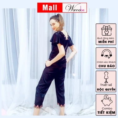 Đồ bộ lụa WANNABE quần dài áo cổ tim ren hoa nhẹ nhàng, thoải mái suốt ngày - BDS08 6