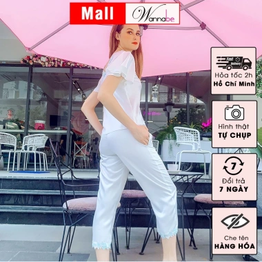 Đồ bộ lụa WANNABE quần dài áo cổ tim ren hoa nhẹ nhàng, thoải mái suốt ngày - BDS08 7