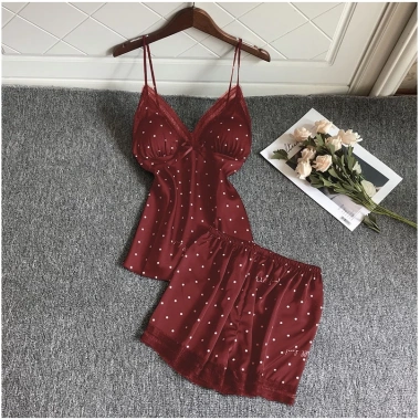 Đồ Bộ Mặc Nhà Hai Dây Quần Đùi Lụa Satin Họa Tiết Hisexy Mút Ngực - Giá 119k 2