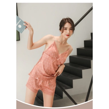Đồ Bộ Mặc Nhà Hai Dây Quần Đùi Lụa Satin Họa Tiết Hisexy Mút Ngực - Giá 119k 6