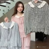 Đồ bộ mặc nhà kẻ caro nữ LILA dài cổ tròn, có túi, cotton thấm hút mồ hôi - P12 Design