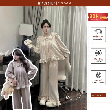 Đồ Bộ Mặc Nhà Len Tăm Thỏ Thu Đông Ấm Áp, Pijama Nữ Tiểu Thư Bánh Bèo Dày Dặn Cao Cấp - Giá 329.000₫