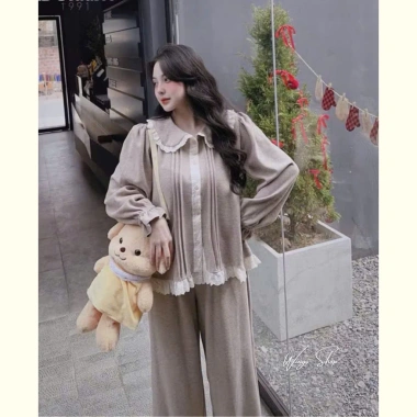 Đồ Bộ Mặc Nhà Len Tăm Thỏ Thu Đông Ấm Áp, Pijama Nữ Tiểu Thư Bánh Bèo Dày Dặn Cao Cấp - Giá 329.000₫