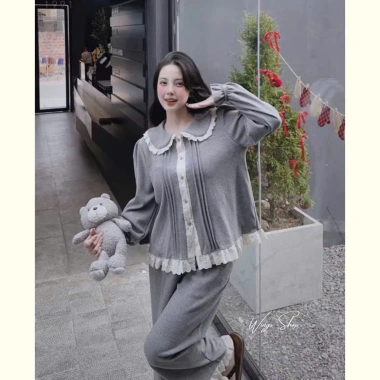 Đồ Bộ Mặc Nhà Len Tăm Thỏ Thu Đông Ấm Áp, Pijama Nữ Tiểu Thư Bánh Bèo Dày Dặn Cao Cấp - Giá 329.000₫