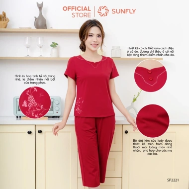 Đồ bộ mặc nhà nữ cotton compact SUNFLY áo cộc quần ngố SP2.221 - 361.600₫