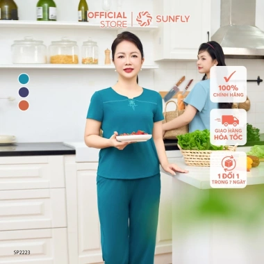 Đồ bộ mặc nhà nữ cotton SUNFLY áo cộc quần ngố SP2.223 - Giá ưu đãi 363k