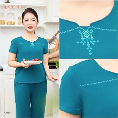 Đồ bộ mặc nhà nữ cotton SUNFLY áo cộc quần ngố SP2.223 - Giá ưu đãi 363k
