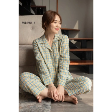 Đồ Bộ Mặc Nhà Nữ Lila Kẻ Caro Dài Cổ, Cotton Mềm Mịn, Thoải Mái, Giá 254.150 VND 8