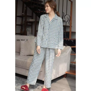 Đồ Bộ Mặc Nhà Nữ Lila Kẻ Caro Dài Cổ, Cotton Mềm Mịn, Thoải Mái, Giá 254.150 VND 10