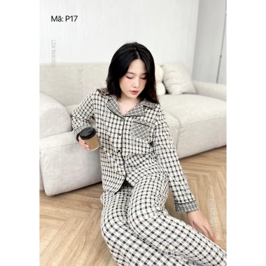 Đồ bộ mặc nhà nữ Suna Clothing P17 caro, cổ bẻ, cotton Nhật mềm mịn, giảm giá 299k