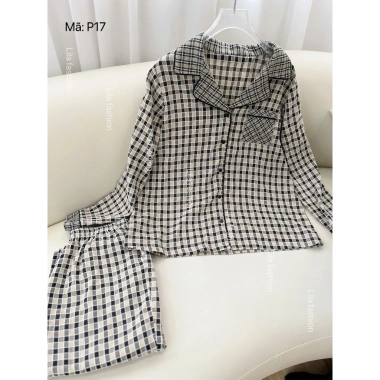 Đồ bộ mặc nhà nữ Suna Clothing P17 caro, cổ bẻ, cotton Nhật mềm mịn, giảm giá 299k