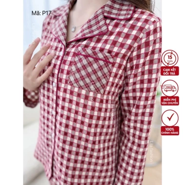 Đồ bộ mặc nhà nữ Suna Clothing P17 caro, cổ bẻ, cotton Nhật mềm mịn, giảm giá 299k