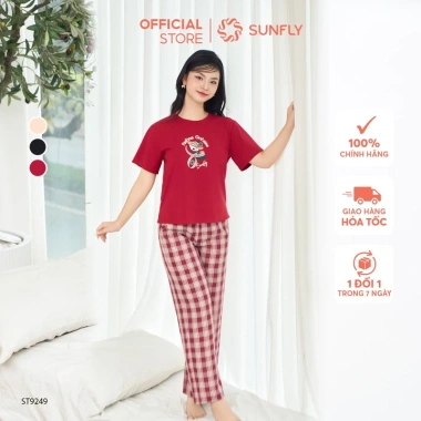 Đồ bộ mặc nhà nữ SUNFLY áo cotton compact cộc tay và quần dài Kate ST9.249 - Giá ưu đãi 475k
