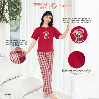 Đồ bộ mặc nhà nữ SUNFLY áo cotton compact cộc tay và quần dài Kate ST9.249 - Giá ưu đãi 475k