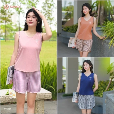 Đồ bộ mặc nhà nữ SUNFLY áo cotton sát nách quần sooc kate ST9.293 giảm còn 419k