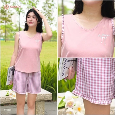 Đồ bộ mặc nhà nữ SUNFLY áo cotton sát nách quần sooc kate ST9.293 giảm còn 419k