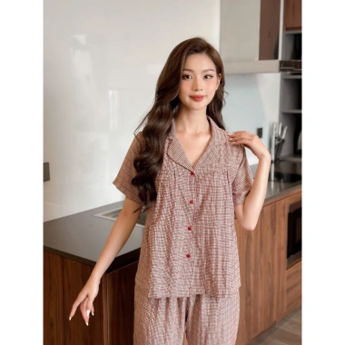 Đồ Bộ Mặc Nhà Pijama Lila Kẻ Sọc Cotton Mềm Mịn Dáng Babydoll Giá Chỉ 248.170₫