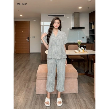 Đồ Bộ Mặc Nhà Pijama Lila Kẻ Sọc Cotton Mềm Mịn Dáng Babydoll Giá Chỉ 248.170₫