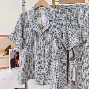 Đồ Bộ Mặc Nhà Pijama Lila Kẻ Sọc Cotton Mềm Mịn Dáng Babydoll Giá Chỉ 248.170₫