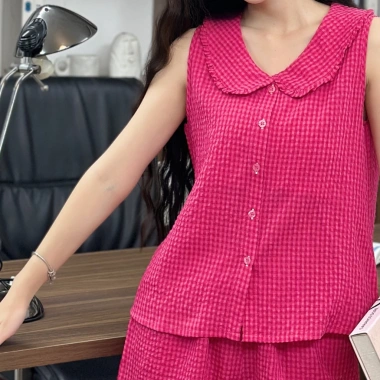 Đồ bộ mặc nhà quần đùi áo sát nách cổ sen cotton thoáng mát - Giá chỉ 195k