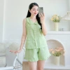 Đồ bộ mặc nhà quần đùi áo sát nách cổ sen cotton thoáng mát - Giá chỉ 195k 7