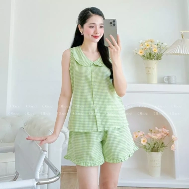 Đồ bộ mặc nhà quần đùi áo sát nách cổ sen cotton thoáng mát - Giá chỉ 195k